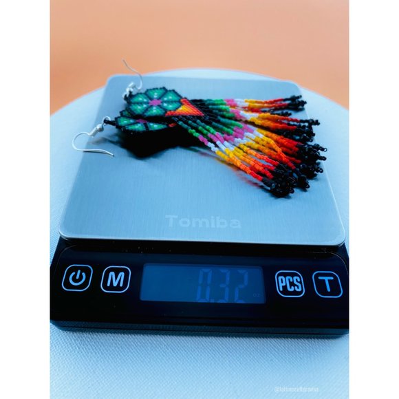 Mexican Earrings Huichol Earrings Floral Mexican Earrings, Boho Floral Earrings, - Picture 5 of 7